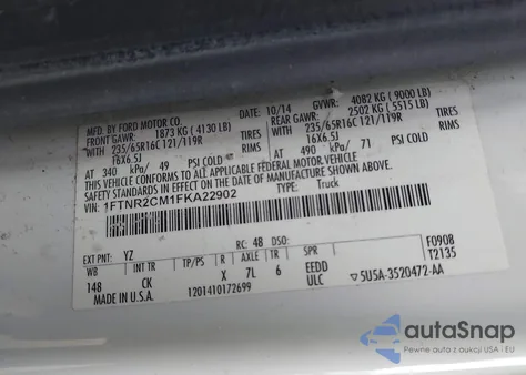 2015 Ford Transit-250 from USA, damaged, VIN 1FTNR2CM1FKA22902